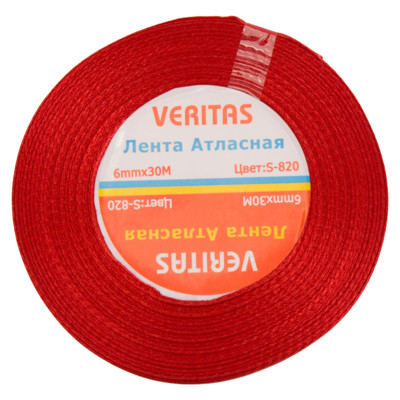 Лента атласная Veritas шир 6мм цв S-820 красный (уп 30м) (3)